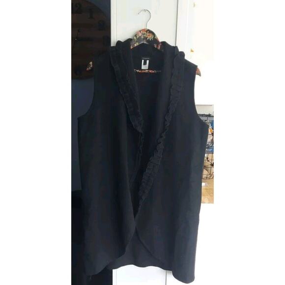EUC Talbots Black Wool Long Sweater Vest with Ruffle Collar Size Large - Picture 1 of 7